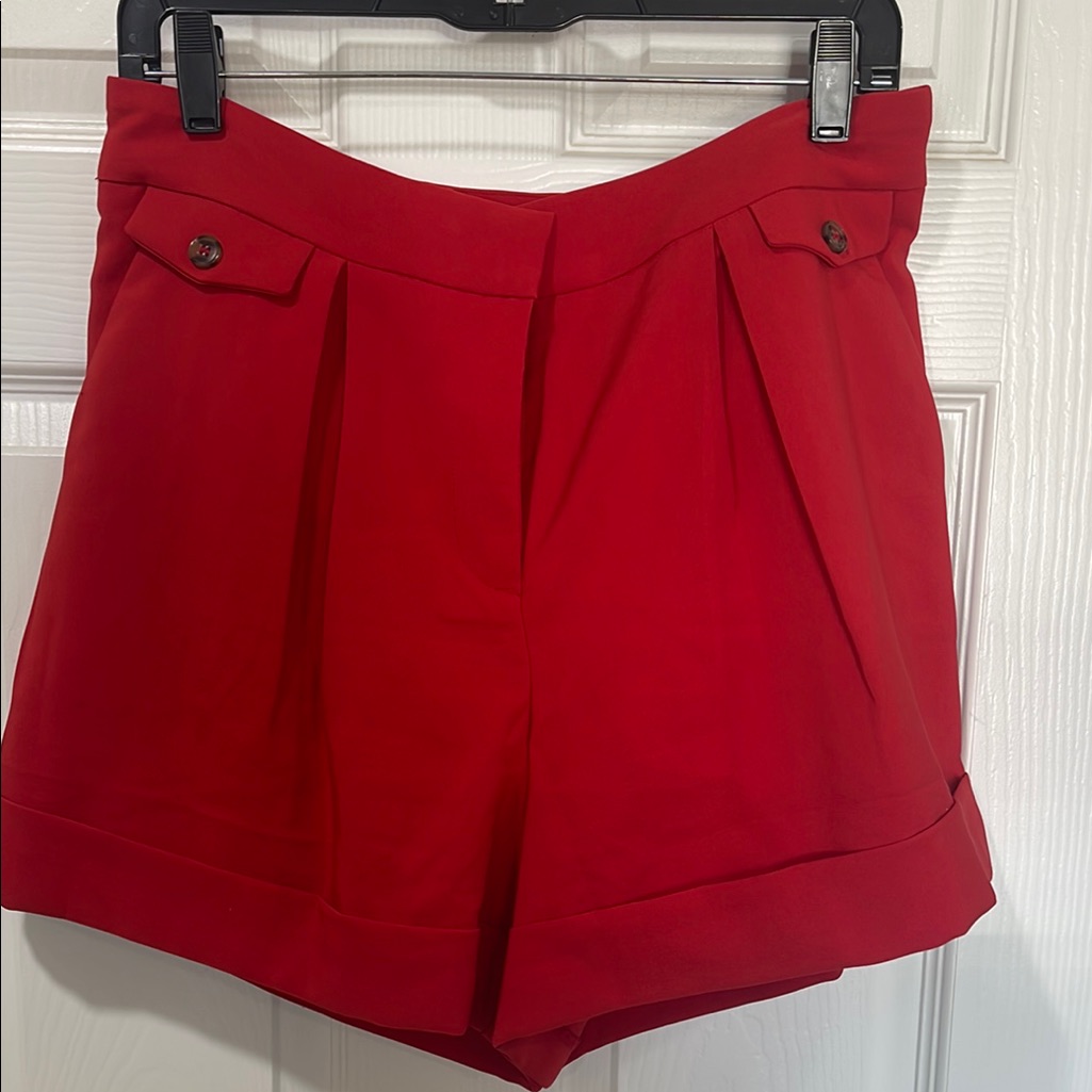 Women's High-Waist Red Tailored Pleat Shorts